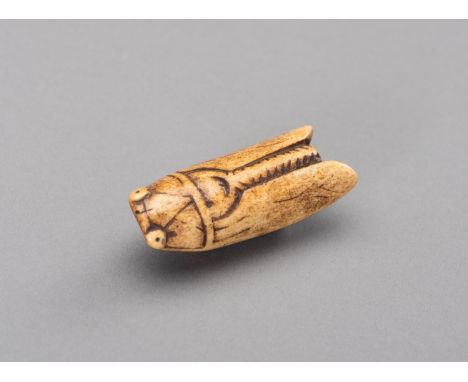 A STAG ANTLER NETSUKE OF A CICADAJapan, Edo period (1615-1868)The stag antler netsuke depicting a cicada with folded wings. T