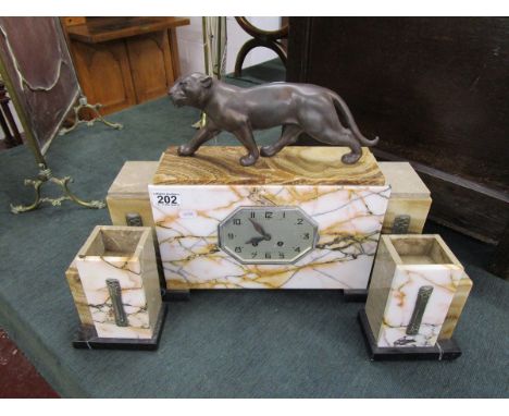 Art Deco marble clock garniture