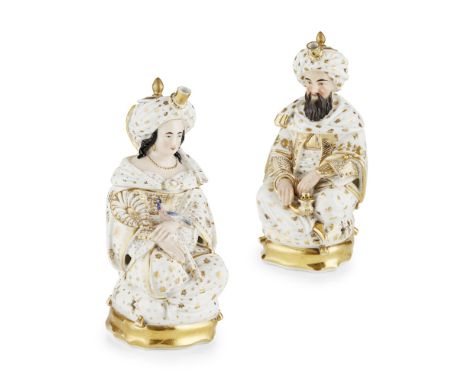 PAIR OF PORCELAINE DE PARIS FIGURES OF OTTOMANSFRENCH FOR THE TURKISH MARKET, 19TH CENTURY for warming water, modelled as a s