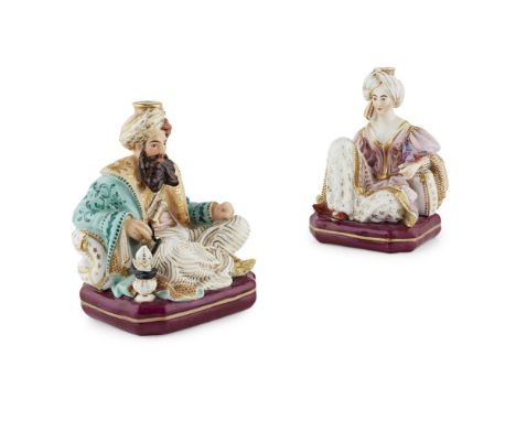 PAIR OF JACOB PETIT PORCELAIN FIGURAL INCENSE HOLDERS OF OTTOMANSFRENCH FOR THE TURKISH MARKET, 19TH CENTURY modelled as a se