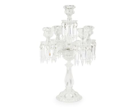 BACCARAT CUT-GLASS FIVE-LIGHT CANDELABRALATE 19TH/ EARLY 20TH CENTURY with a central sconce above four outscrolling candle ar