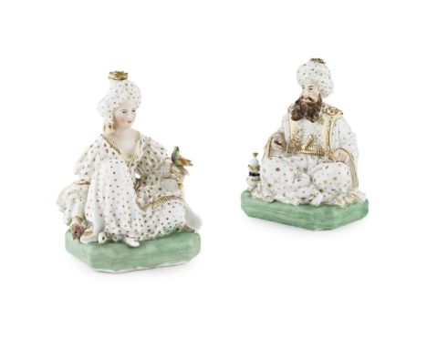 PAIR OF JACOB PETIT PORCELAIN FIGURAL INCENSE HOLDERS OF OTTOMANSFRENCH FOR THE TURKISH MARKET, 19TH CENTURY modelled as a se