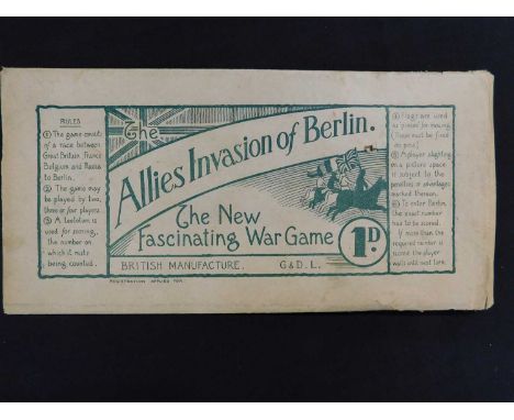 THE ALLIES INVASION OF BERLIN THE NEW FASCINATING WAR GAME: scarce, Great War Period war game, coloured card playing surface 