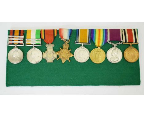 British medal group awarded to Private Frederick Roberts, Dorset Regiment comprising; Queen's South Africa Medal, three clasp