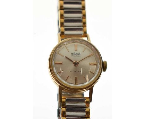 Roamer - Lady's 18k watch head, the silvered dial with applied gilt baton hour markers, signed screw-down crown and 17 jewels