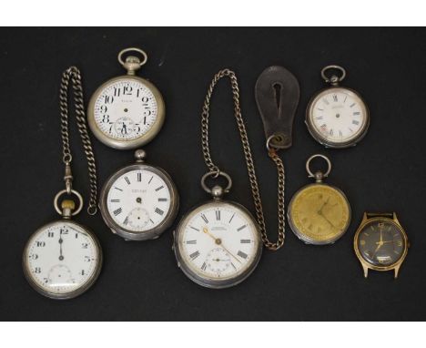 George V silver cased open face pocket watch, the white enamel Arabic dial with blued steel hands and seconds subsidiary, Bir