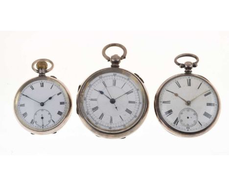 Late Victorian silver open-face pocket watch, the white enamel Roman dial with gilt hands and seconds subsidiary, Chester 188