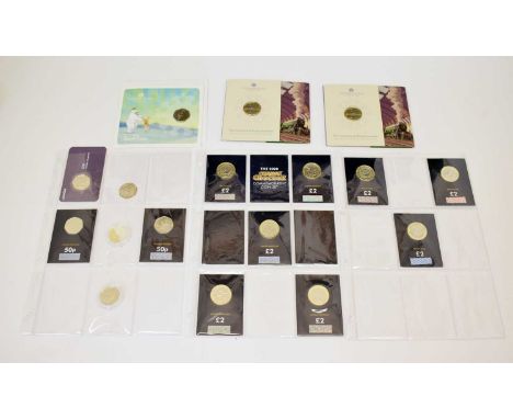 Collection of UK Elizabeth II and Charles III commemorative £2 and 50p coins to include two Royal Mint 'The Centenary of Flyi