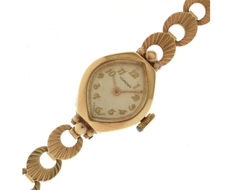 Corona - Lady's 9ct gold cocktail watch, the silvered dial with applied gilt Arabic hour markers, London 1961, manual wind mo