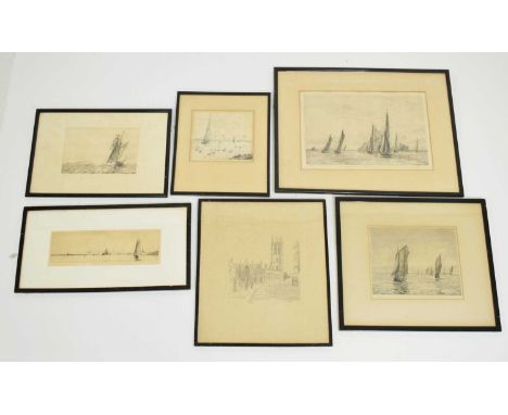 William Lionel Wyllie RA RWS (1851-1931) - Four signed etchings of ships at sea including U-boat attack, together with a Haro