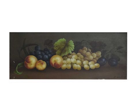 Edwin Steele (1839–1919) - Still life on ceramic of fruit painted on the reverse of a 'Porters' sign, signed and dated 1900 l