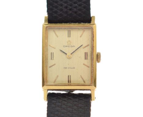 Omega - Gentleman's De Ville 18ct gold cased wristwatch, circa 1969, the champagne rectangular dial with applied baton hour m