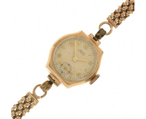 Uno - Lady's 9ct gold bracelet watch, the champagne dial with gilt triangular and Arabic hour markers and seconds subsidiary,