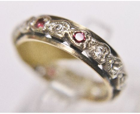 ETERNITY RING. 9ct yellow and white gold vintage stone set full eternity ring size M 1/2