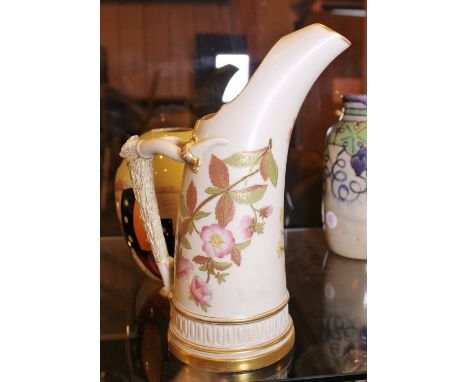 BLUSH IVORY VASE. Royal Worcester blush ivory hand painted tusk vase c1888. H: 23.5 cm