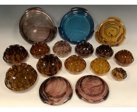 A Graduated Set of Five Early 20th century Pressed Amber Glass Posy Blocks, the largest measuring 12cm x 8cm tall, patent no.