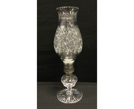 A Thomas Webb lead crystal glass storm light, two section silver plated and cut glass body, 40.5cm high. 