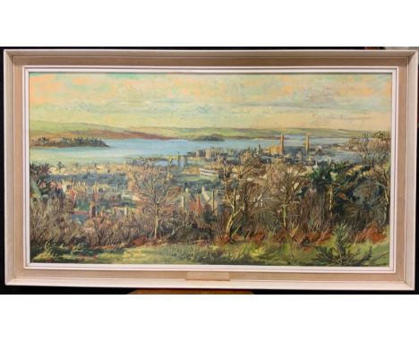 John 18, mid 20th century, Poole Harbour, signed, dated 65, oil on board, titled verso, 48cm x 90cm 