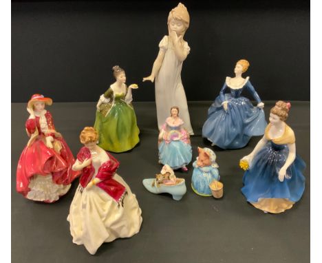 A Royal Doulton figure Fleur, Hn 2368; others Melanie Hn2271, Fragrance, Hn 2334, Top o The Hill, Hn 1836, part seconds;  1ot