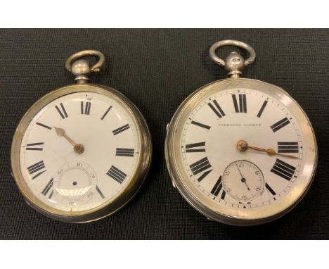 A late Victorian silver open face pocket watch, white enamel dial, bold Roman numerals, key wind movement, Birmingham 1894, 1