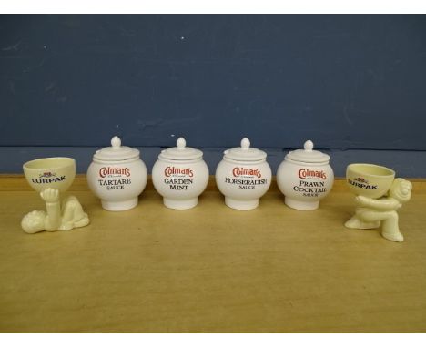 4 Wade Coleman's sauce pots and 2 Lurpak egg cups&nbsp;