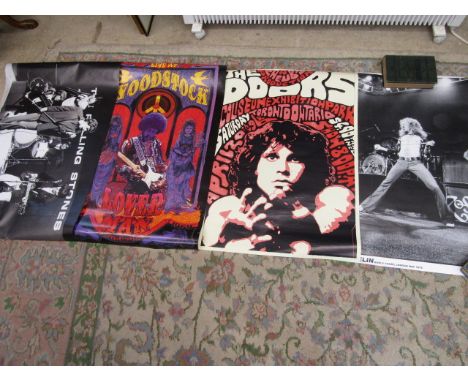 4 music posters Jimi Hendrix, Rolling Stones, The Doors and Led Zeppelin&nbsp;