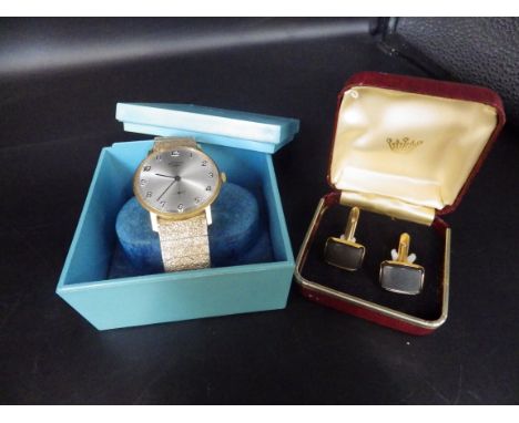 1970's Gents, gold tone Rotary watch in box, plus a pair of boxed cufflinks.