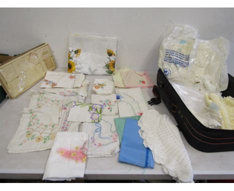 vintage linens in suitcase&nbsp;