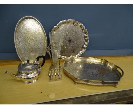 Silver plated trays, teapot and toast rack etc&nbsp;