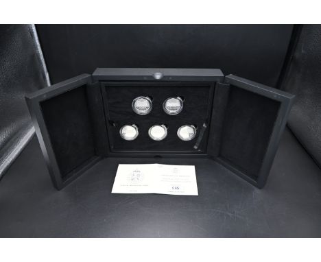 King Charles III Coronation Silver Proof Fifty Pence Coin Set, limited edition number 065 - includes 5 silver proof 50p coins