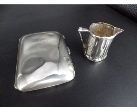 Silver hallmarked minature jug vesta match holder 3cm high approx, Birmingham 1891, 25g and a silver hallmarked cigarette cas
