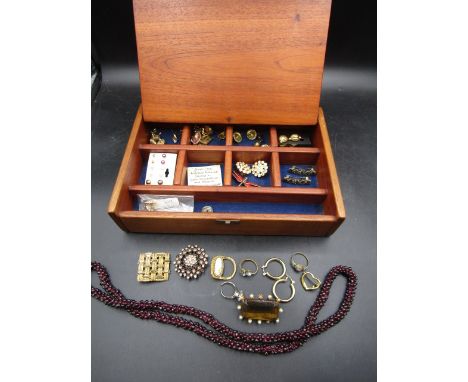 Australian red cedar jewel case with vintage costume jewellery&nbsp;