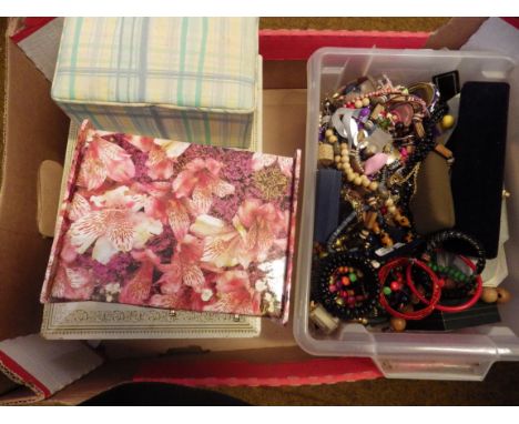 A large tub of costume jewellery to include some vintage jewellery boxes