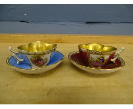 2 Miniature Dresden? cups and saucers and a willow pattern bowl&nbsp;