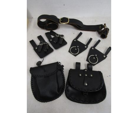 4 x Scottish leather pieces Leather sporran, 1 Baldric (sword holder) 4 frogs (belt holders, axe and sword holder)