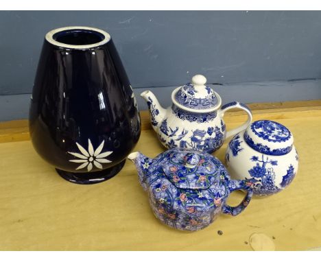 Large vase, Willow pattern teapot and ginger jar and Chintz teapot&nbsp;