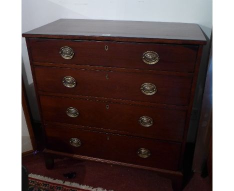 A 19th Century mahogany chest of four drawers raised on carved bracket feet, H:92cm W:87cm D:45cm