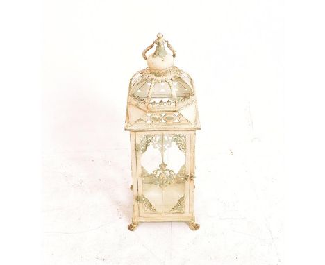 A contemporary white metal garden lantern. H: 74cm W: 24cm