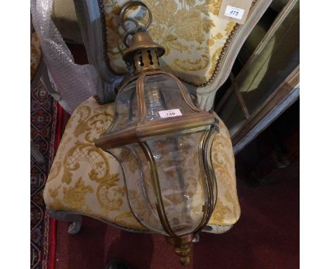 A Ceiling lantern panelled glass within brass frame