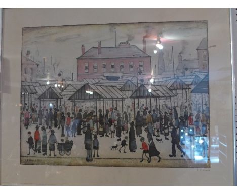 Lawrence Stephen Lowry (1887-1976), 'Market', offset lithograph, signed in pencil, published by Patrick Seale Prints, H:46cm 