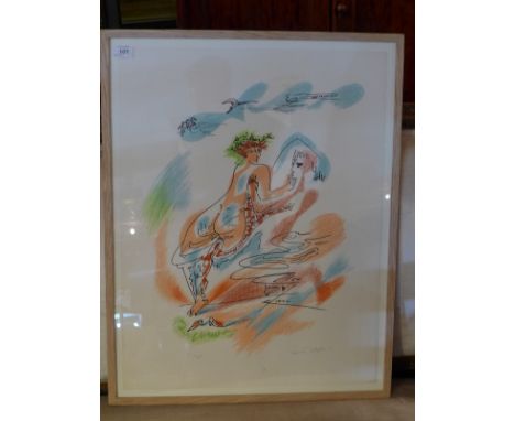 Andrea Masson Cupid Psyche Original lithograph 1967, Hand signed and numbered in pencil from the edition of 125 H 71cm x W 56