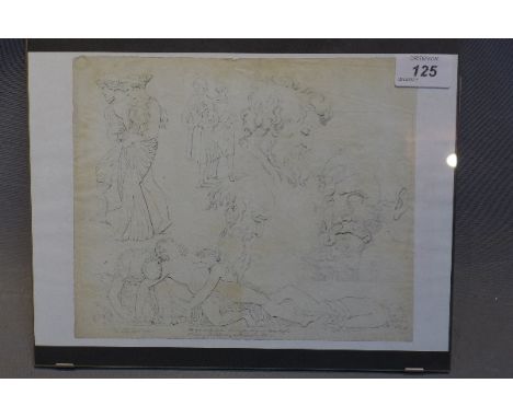 A continental pencil study Modelli in the old master style, depicting Classical figures, 20cm 24cm