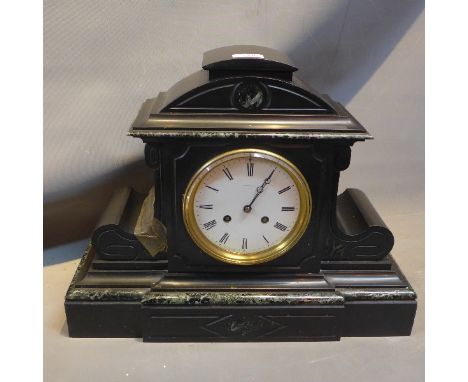 A large slate and marble mantle clock with makers name 'Klapenberger'