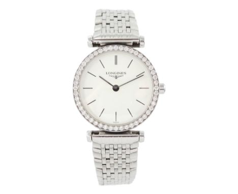 Longines La Grand Classique ladies stainless steel quartz wristwatch, Ref. L4 241 0, cream dial with round diamond set bezel,