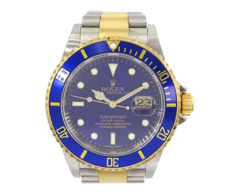 Rolex Oyster Perpetual Date Submariner gentleman's stainless steel and gold automatic wristwatch, No. 16613, serial No. Z6551