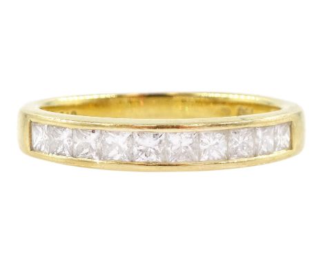 18ct gold channel set princess cut diamond half eternity ring, stamped 750, total diamond weight 0.50 caratCondition Report:A