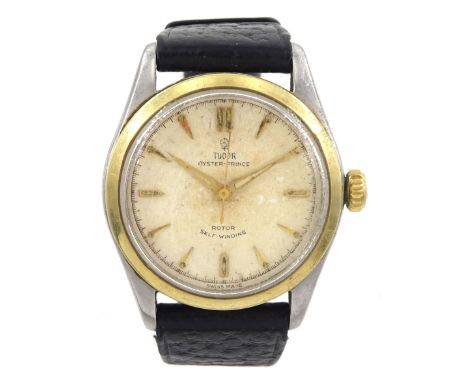 Tudor Oyster-Prince gentleman's stainless steel automatic wristwatch, Ref. 7909, cream dial with baton hour markers, on black