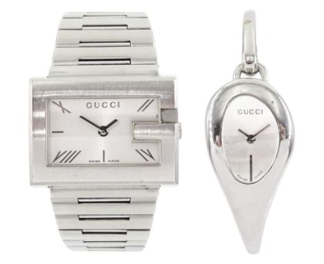 Gucci ladies stainless steel quartz wristwatch, No.100L and one other Gucci ladies stainless steel quartz wristwatch, No.103C