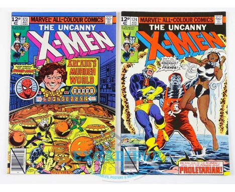 UNCANNY X-MEN #123 &amp; 124 - (2 in Lot) - (1979 - MARVEL - UK Price Variant) - Spider-Man, Colleen Wing, Arcade appearances