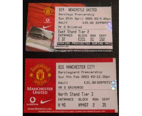 MANCHESTER UNITED 2002-03 V MANCHESTER CITY &amp; 2004-05 V NEWCASTLE UNITED TICKETS
Manchester City 9th February 2003 and Ne